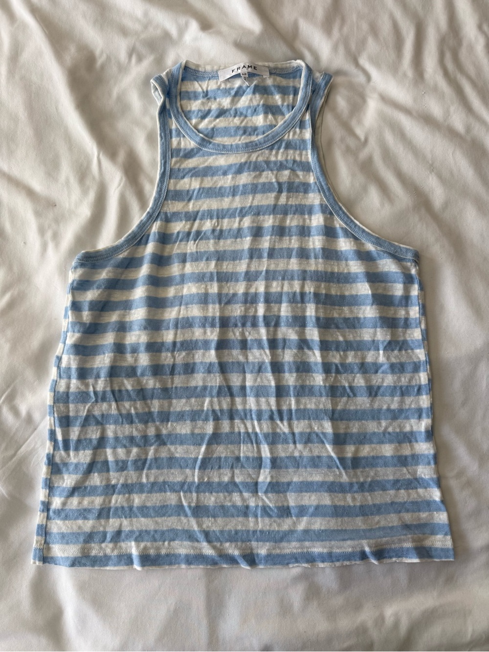 Frame Denim Light Blue & White Striped Tank Top